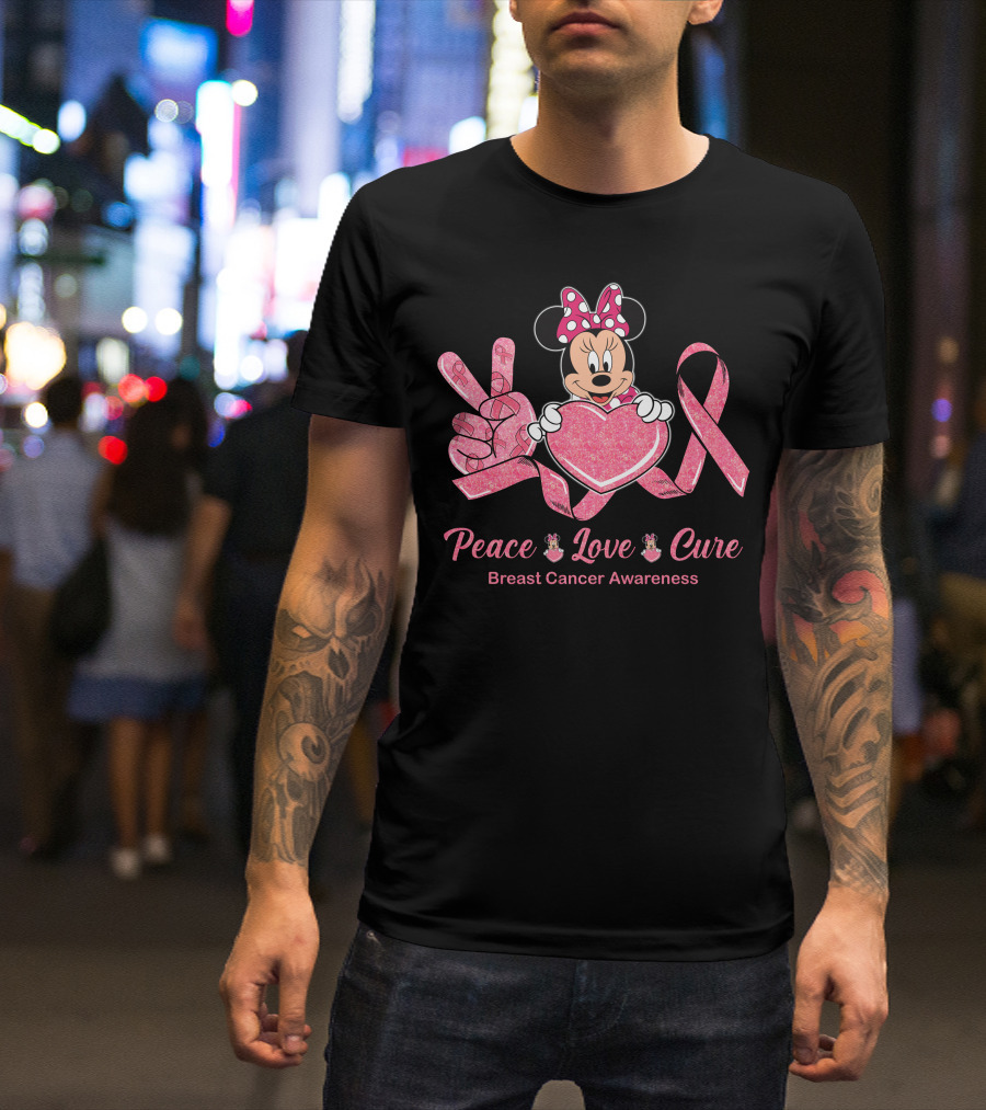 Peace Love Cure Minnie Breast Cancer Awareness T-Shirt