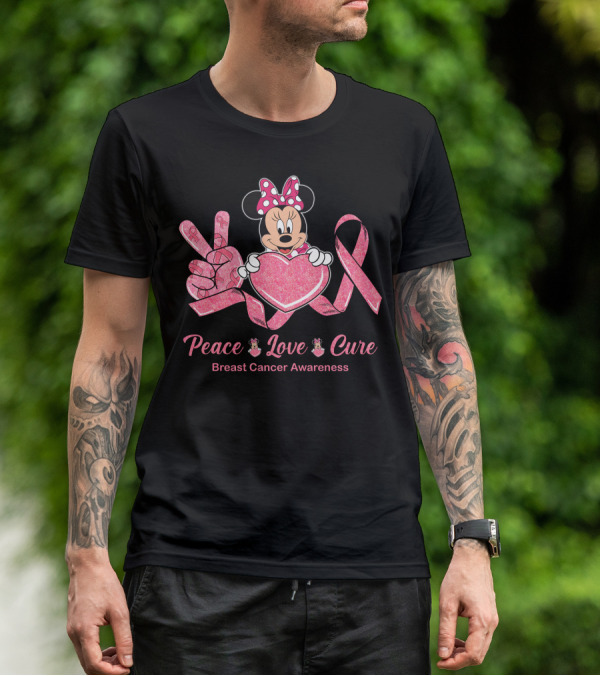 Peace Love Cure Minnie Breast Cancer Awareness T-Shirt