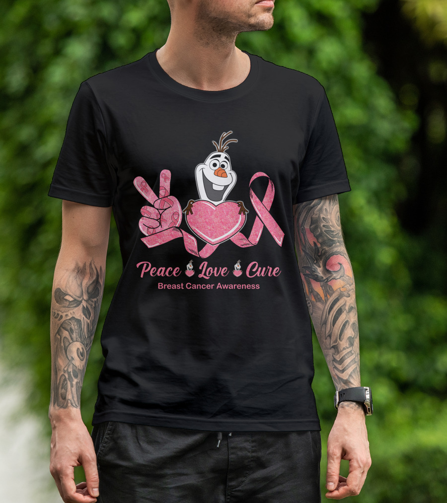 Olaf Peace Love Cure Breast Cancer Awareness T-Shirt