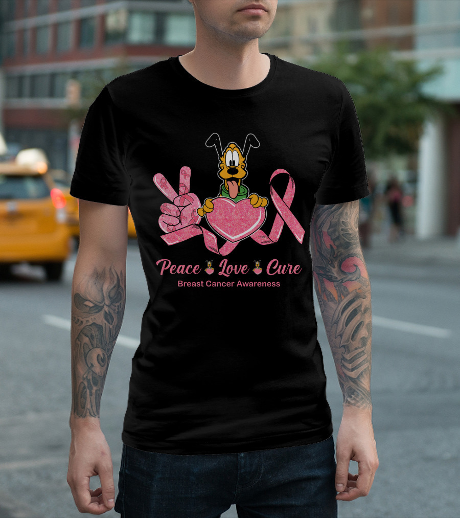 Peace Love Cure Breast Cancer Awareness Pluto T-Shirt
