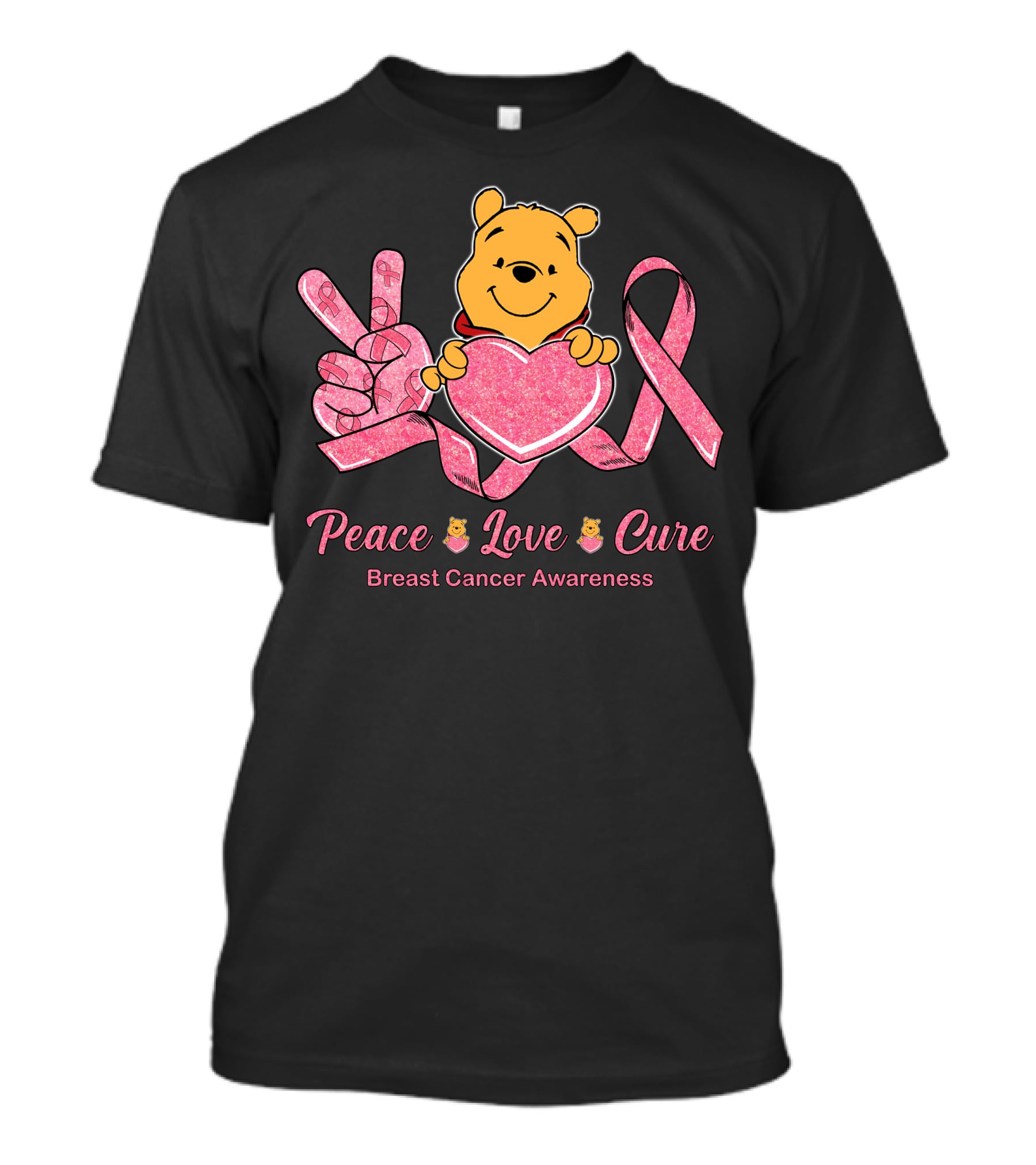 Peace Love Cure Pooh Breast Cancer Awareness T-Shirt