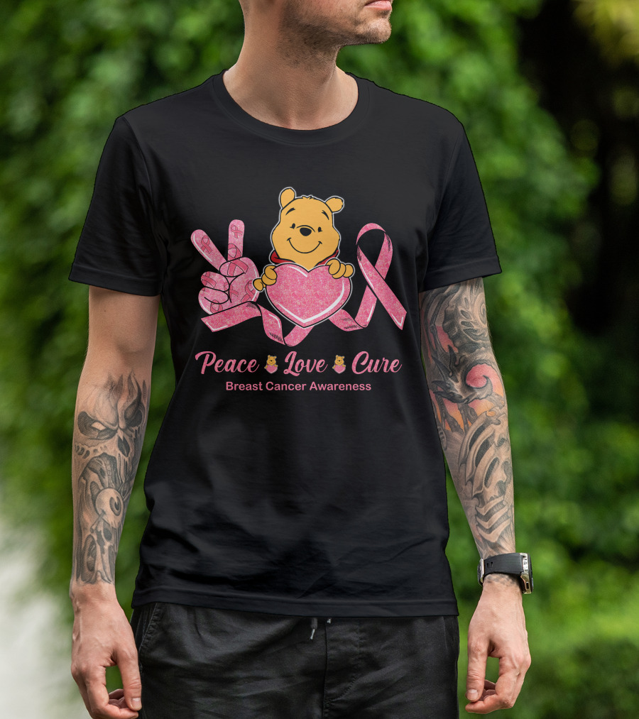 Peace Love Cure Pooh Breast Cancer Awareness T-Shirt