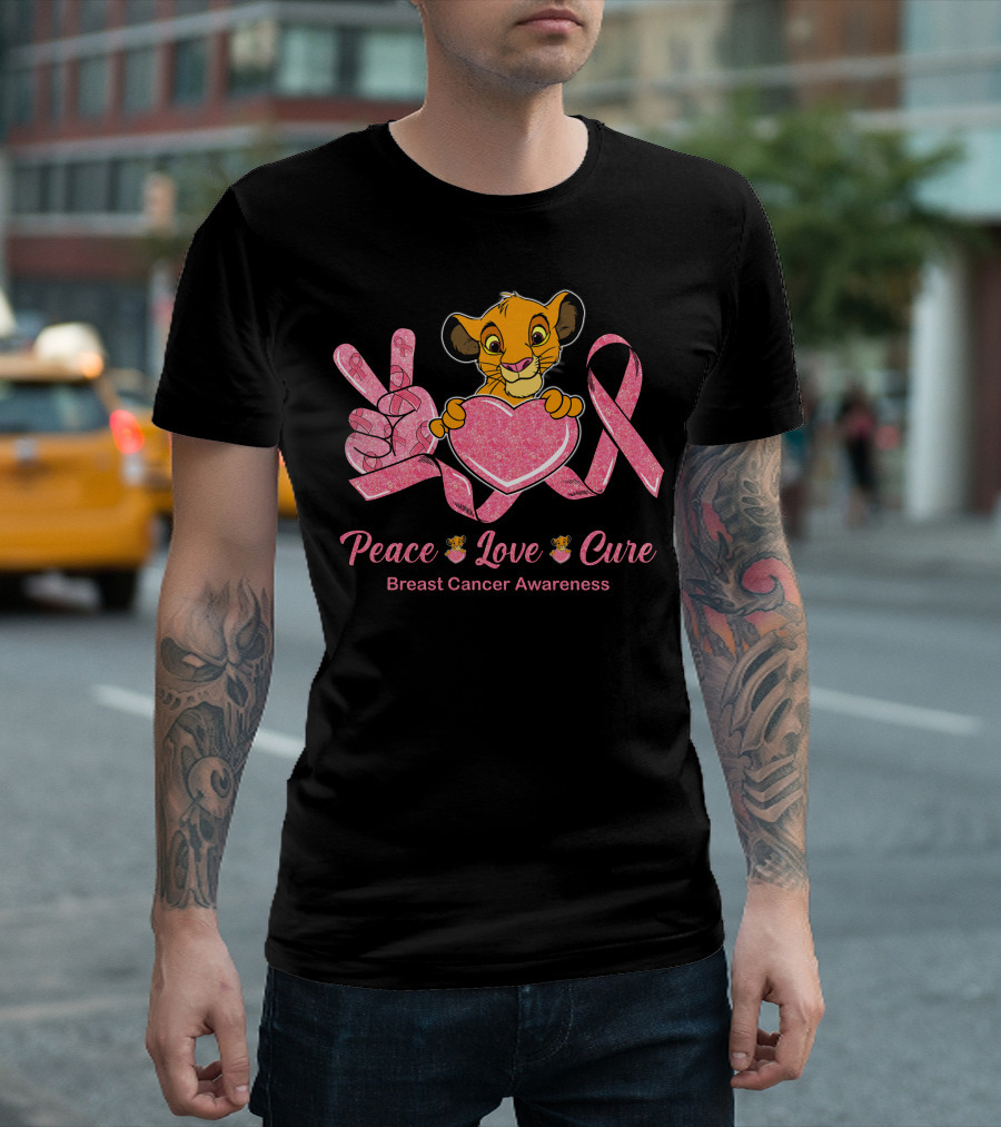Peace Love Cure Simba Breast Cancer Awareness T-Shirt