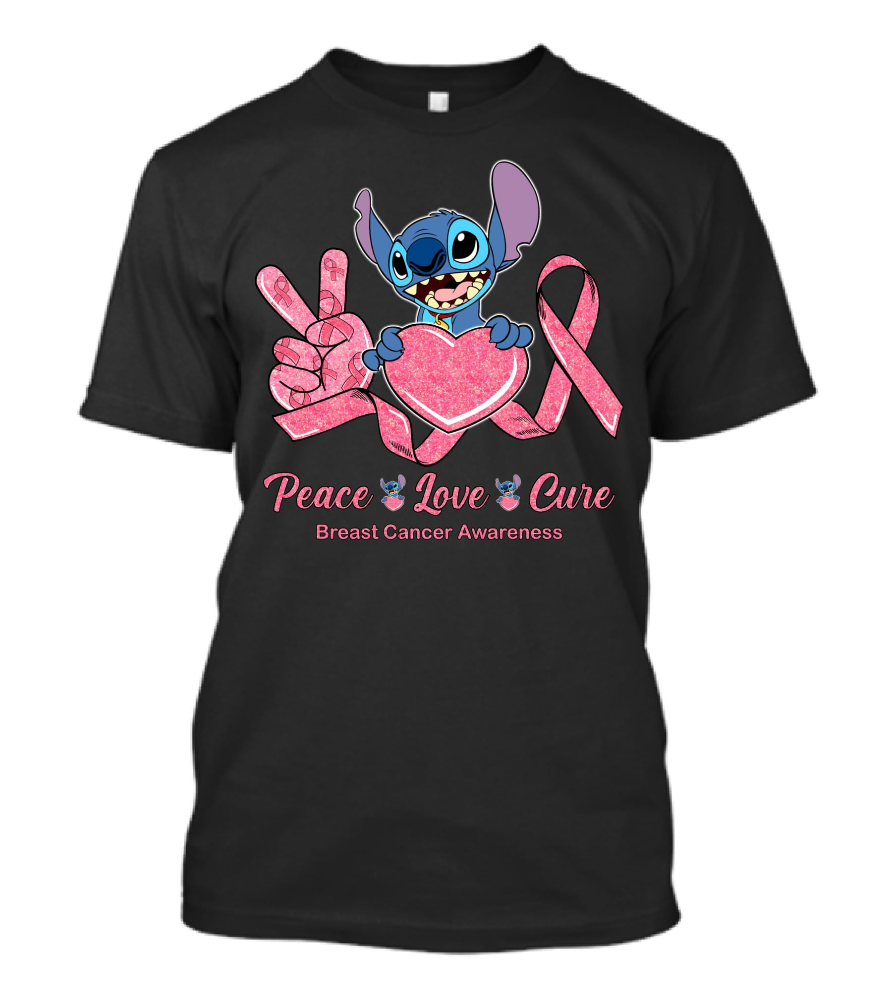 Peace Love Cure Breast Cancer Awareness Stitch T-Shirt