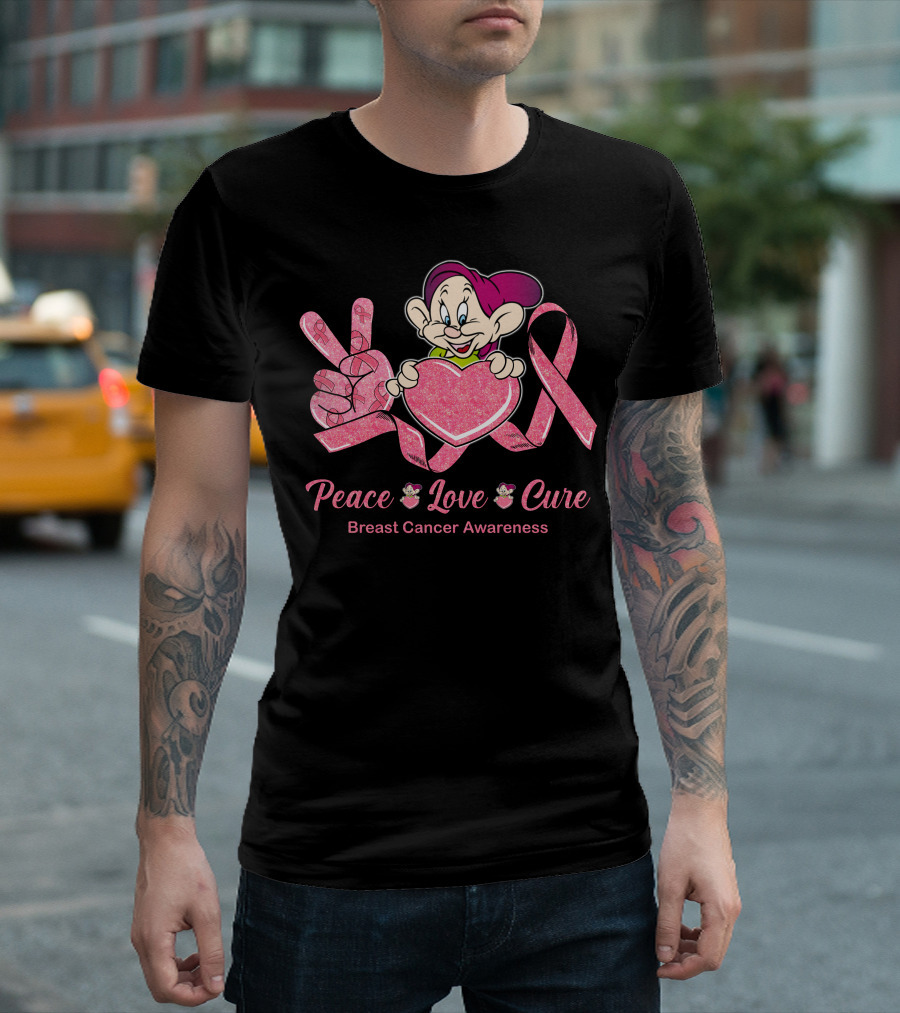 Dopey Peace Love Cure Breast Cancer Awareness T-Shirt
