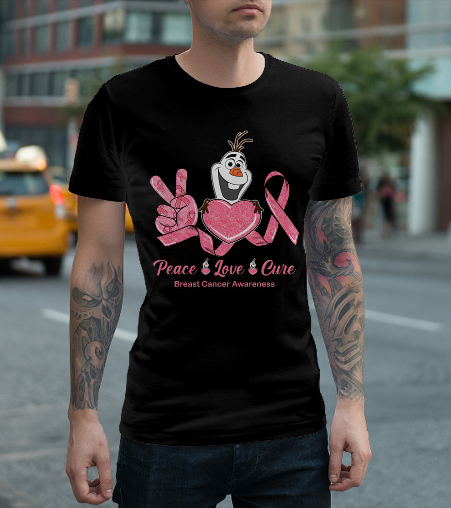 Peace Love Cure Breast Cancer Awareness Olaf T-Shirt