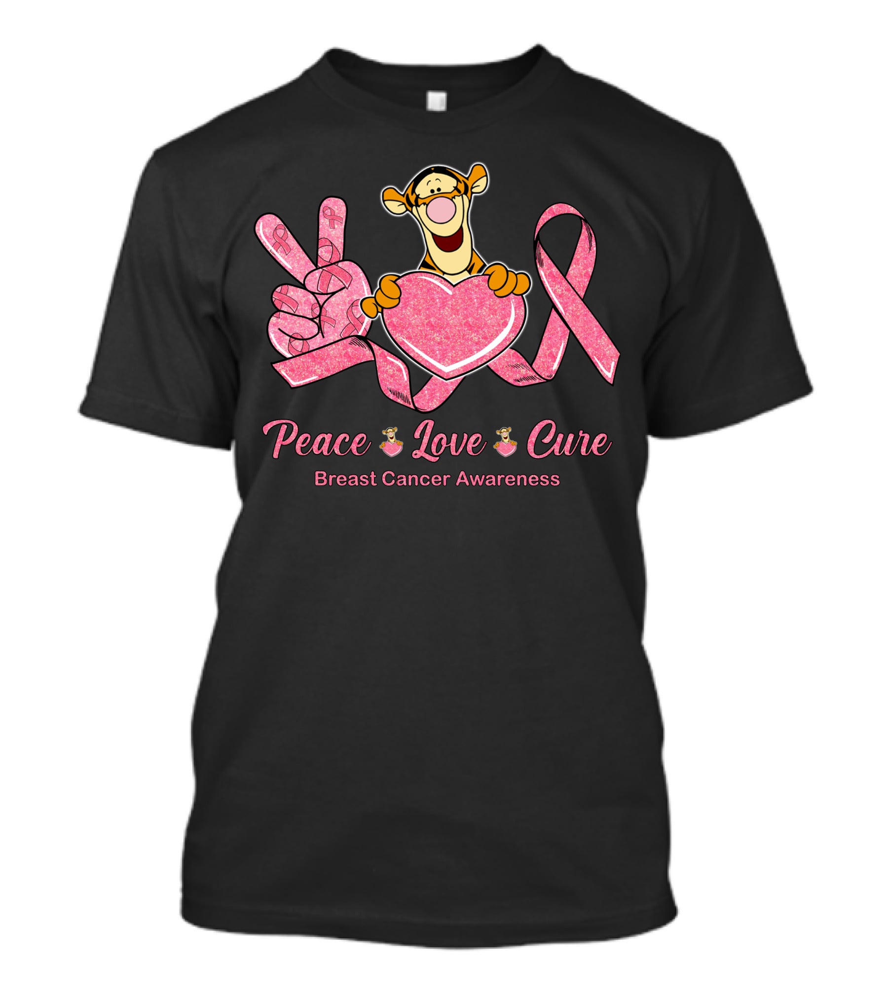 Tigger Peace Love Cure Breast Cancer Awareness T-Shirt