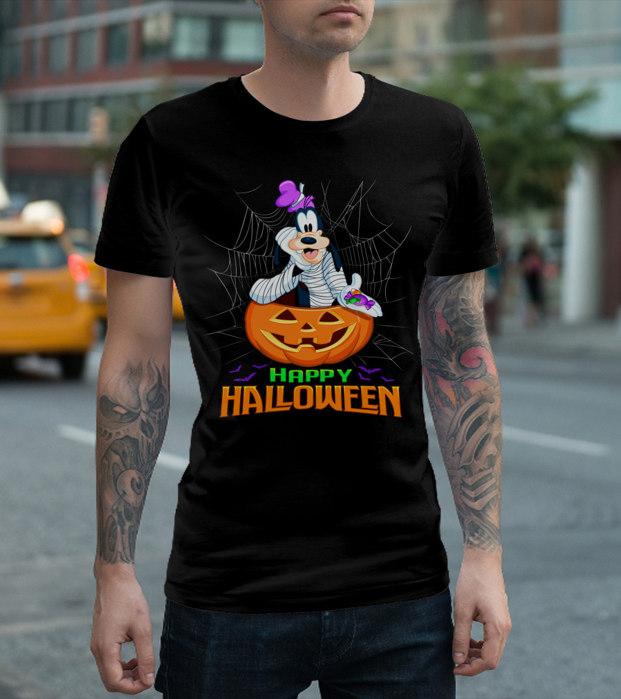 Goofy Happy Halloween Mummy Pumpkin And Candy T-Shirt