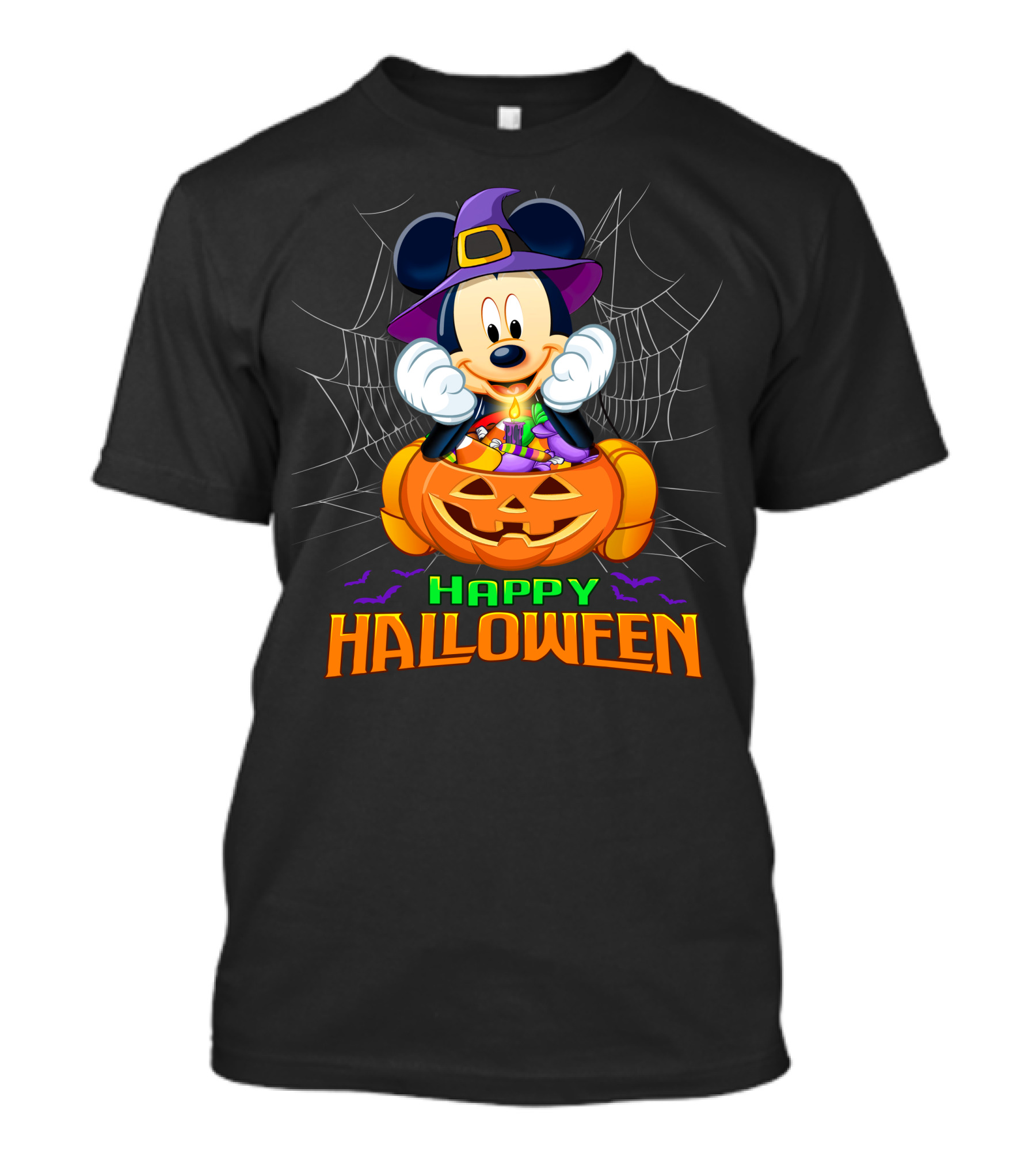 Mickey Happy Halloween Witch Hat Pumpkin Bat Spiderweb T-Shirt