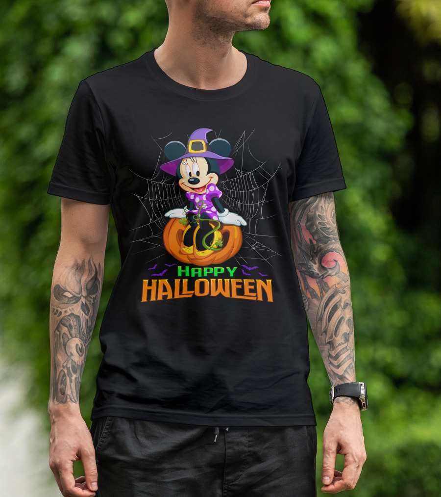 Minnie Happy Halloween Witch Costume Pumpkin Spiderweb T-Shirt