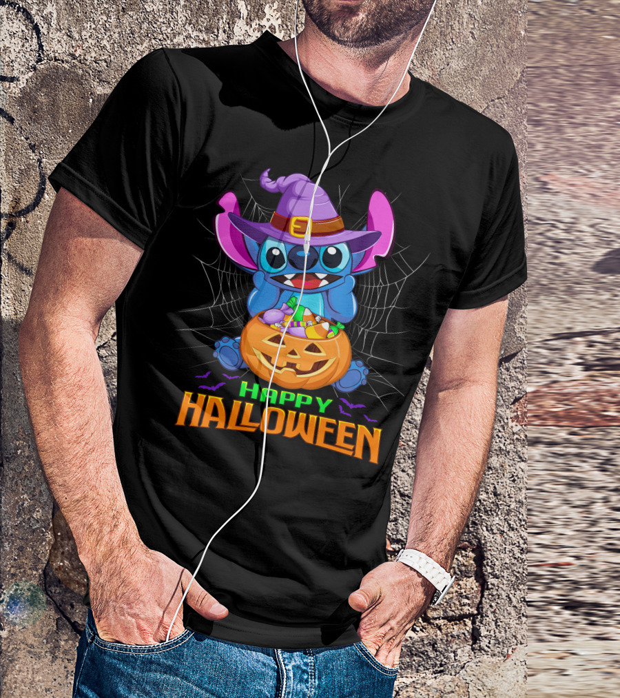Happy Halloween Stitch Witch Costume Pumpkin Candy Basket T-Shirt