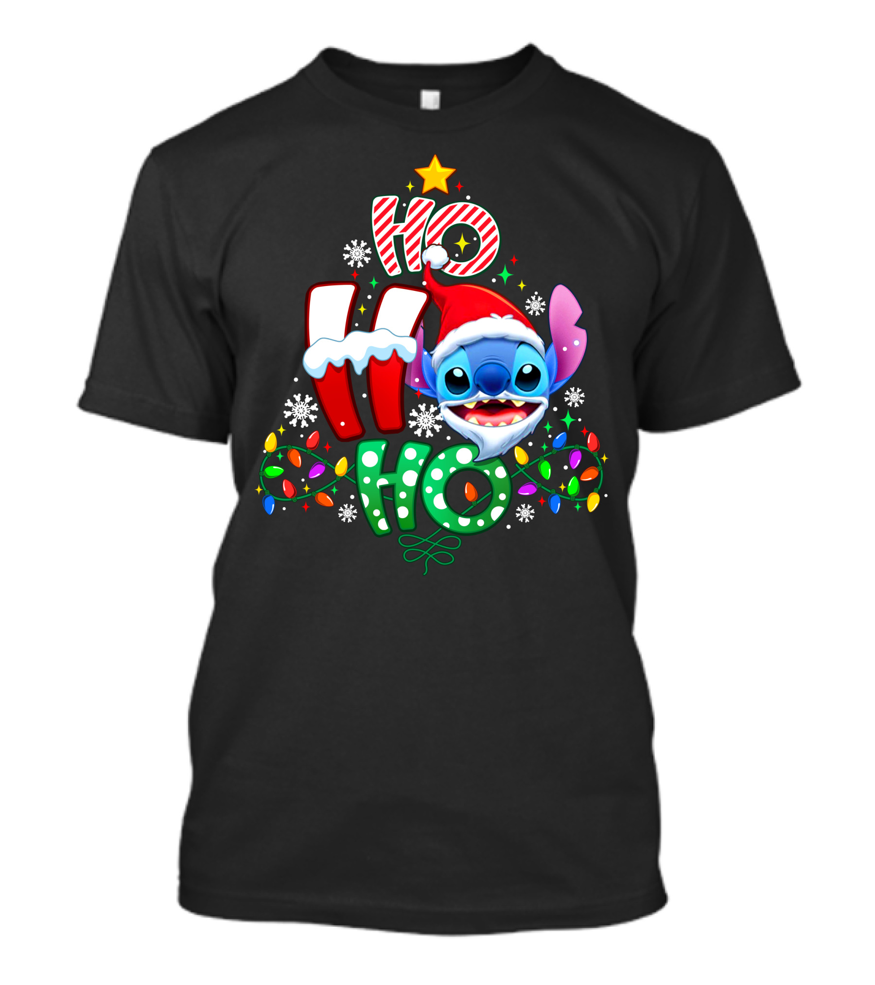 Ho Ho Ho Stitch Christmas Lights Santa Hat T-Shirt