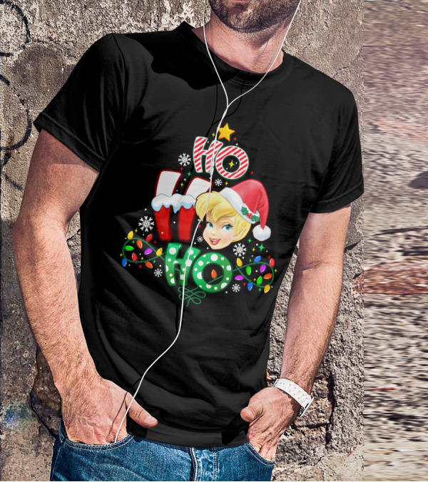 Ho Ho Ho Tinker Bell Christmas Lights Snowflakes Santa Hat T-Shirt
