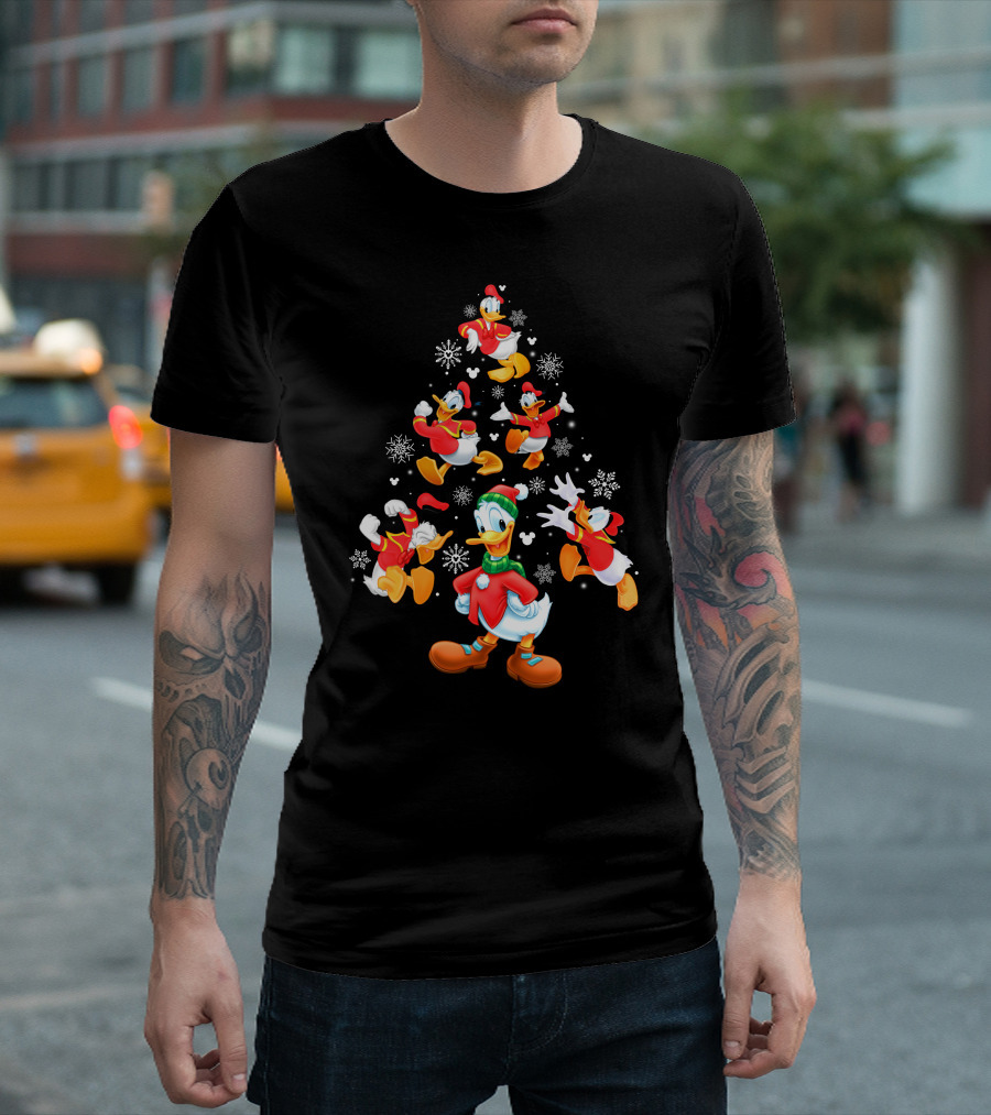 Donald Duck Christmas Tree Snowflakes Santa Hat T-Shirt