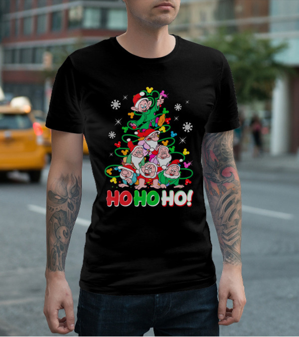 Ho Ho Ho Snow White 7 Dwarfs Christmas Tree Stacking T-Shirt