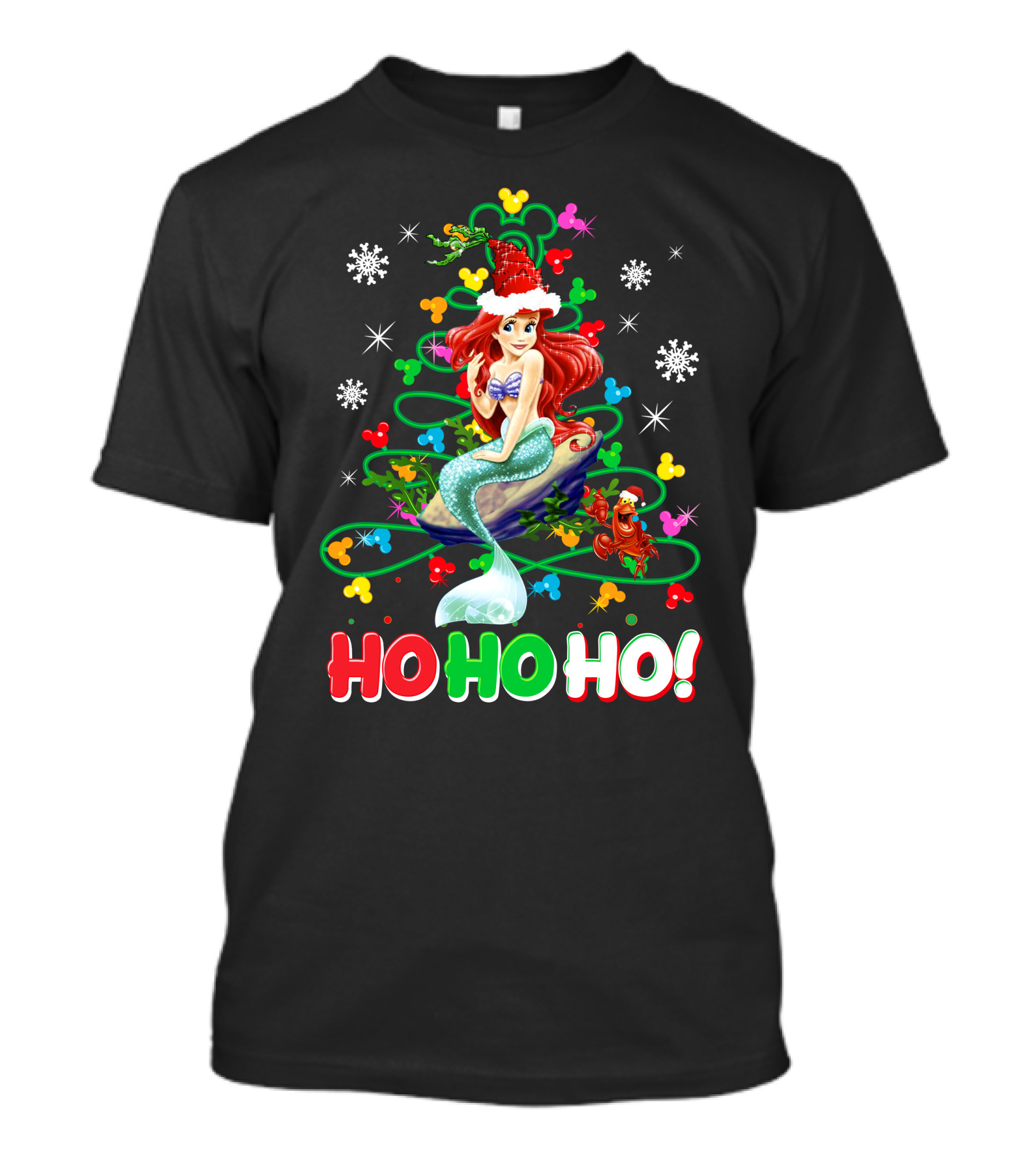 Ariel Ho Ho Ho Christmas Santa Hat Snowflakes T-Shirt