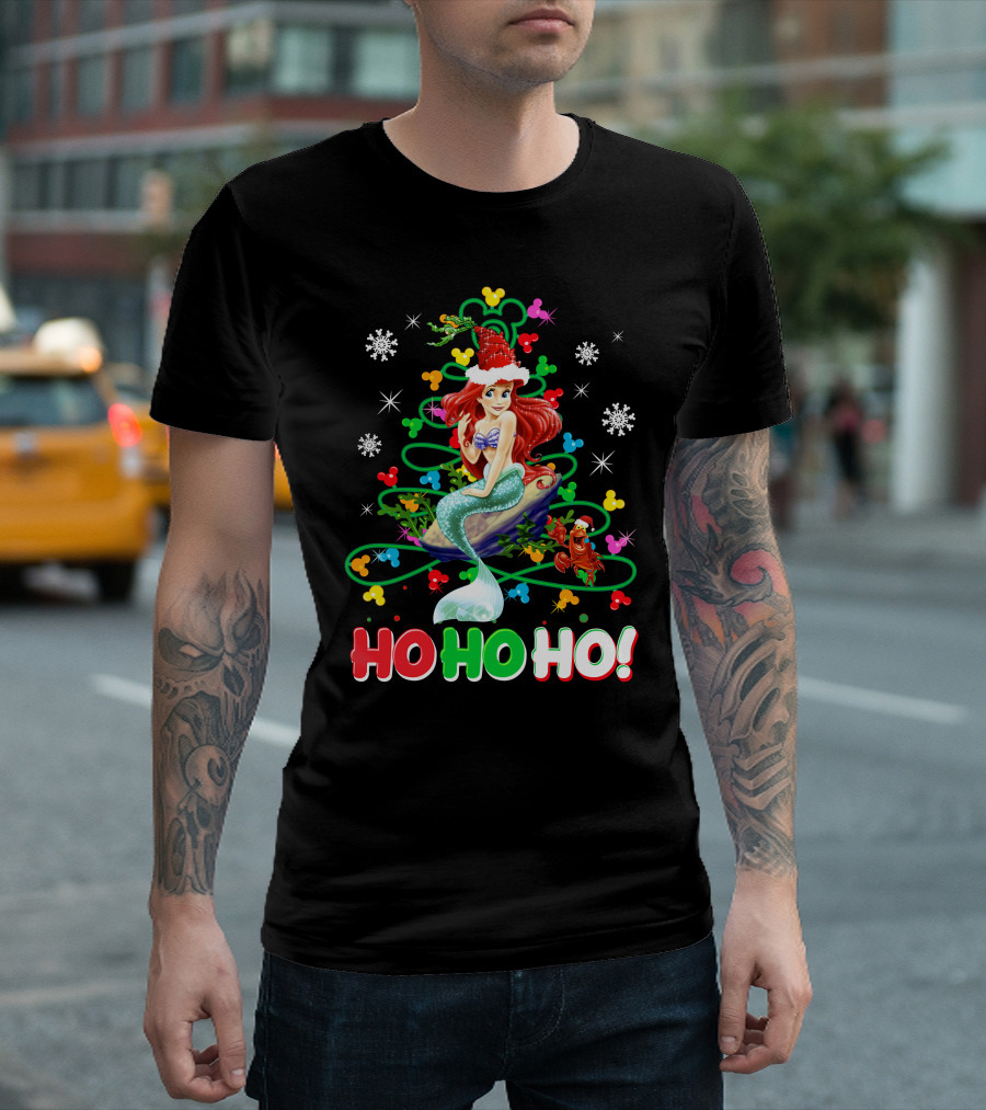 Ariel Ho Ho Ho Christmas Santa Hat Snowflakes T-Shirt