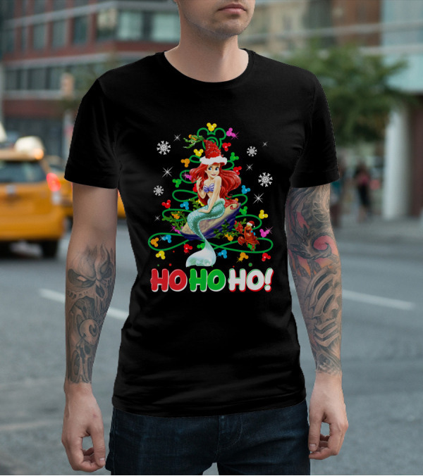 Ariel Ho Ho Ho Christmas Santa Hat Snowflakes T-Shirt