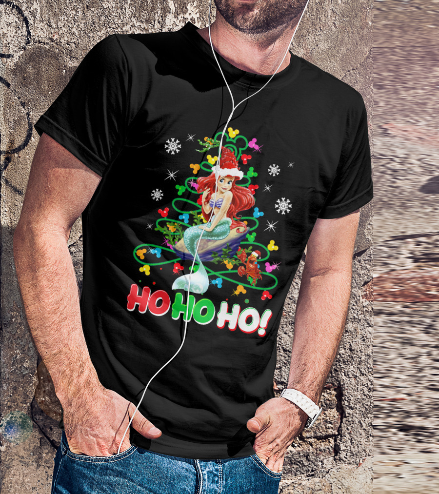 Ariel Ho Ho Ho Christmas Santa Hat Snowflakes T-Shirt