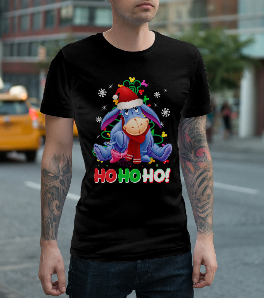 Eeyore Christmas Ho Ho Ho Santa Hat And Scarf Festive Theme T-Shirt