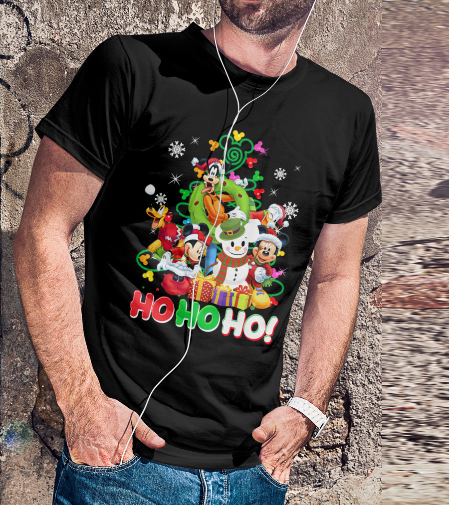Mickey And Friends Holiday Cheer Ho Ho Ho Snowman And Gifts T-Shirt