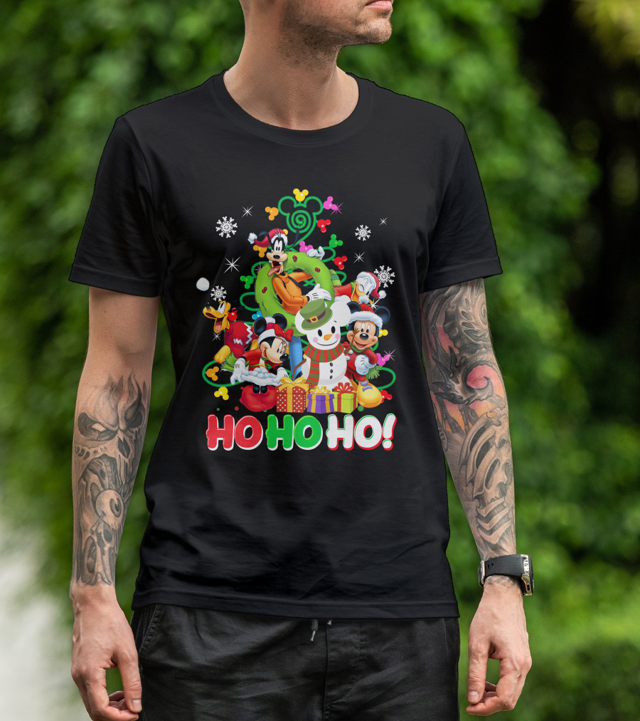 Mickey And Friends Holiday Cheer Ho Ho Ho Snowman And Gifts T-Shirt