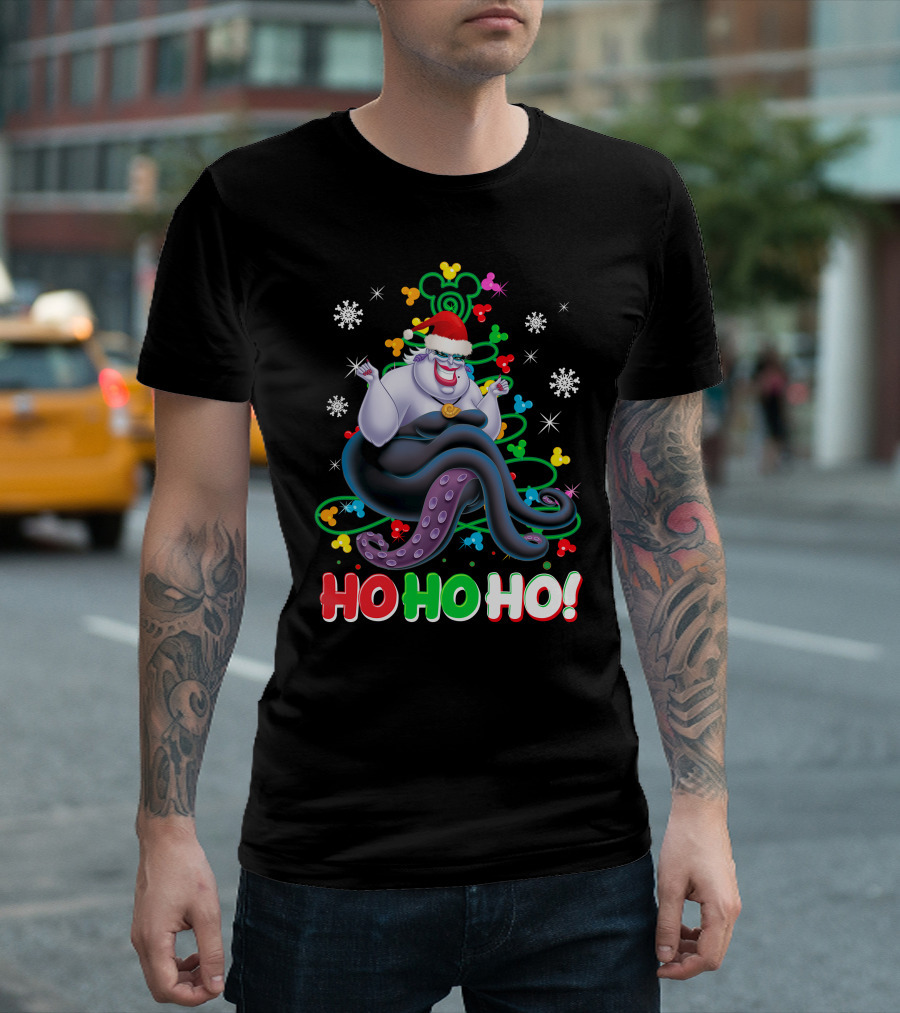 Ursula Christmas Ho Ho Ho Santa Hat Snowflakes T-Shirt