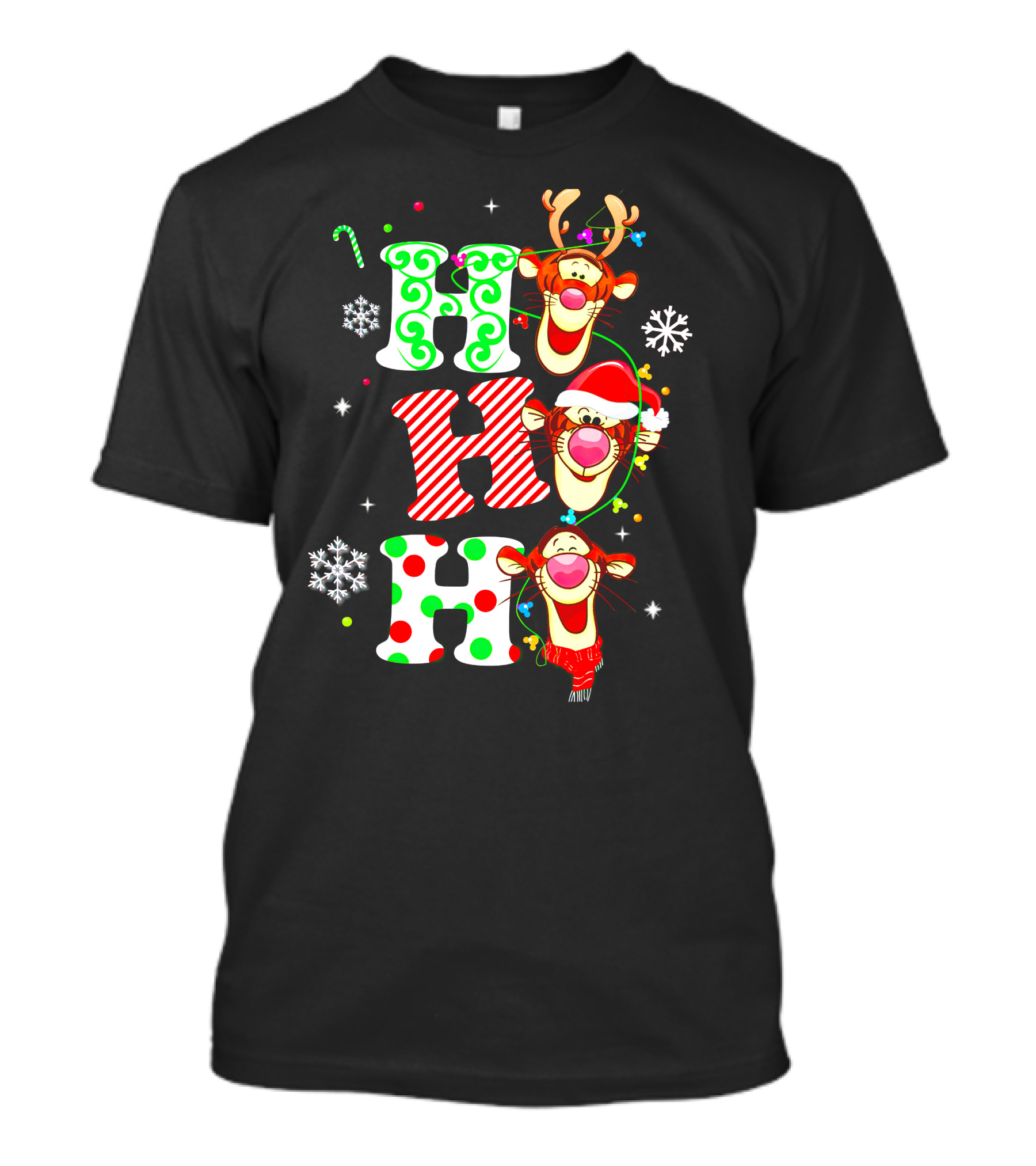Ho Ho Ho Tigger Christmas Reindeer Santa Snowflakes T-Shirt
