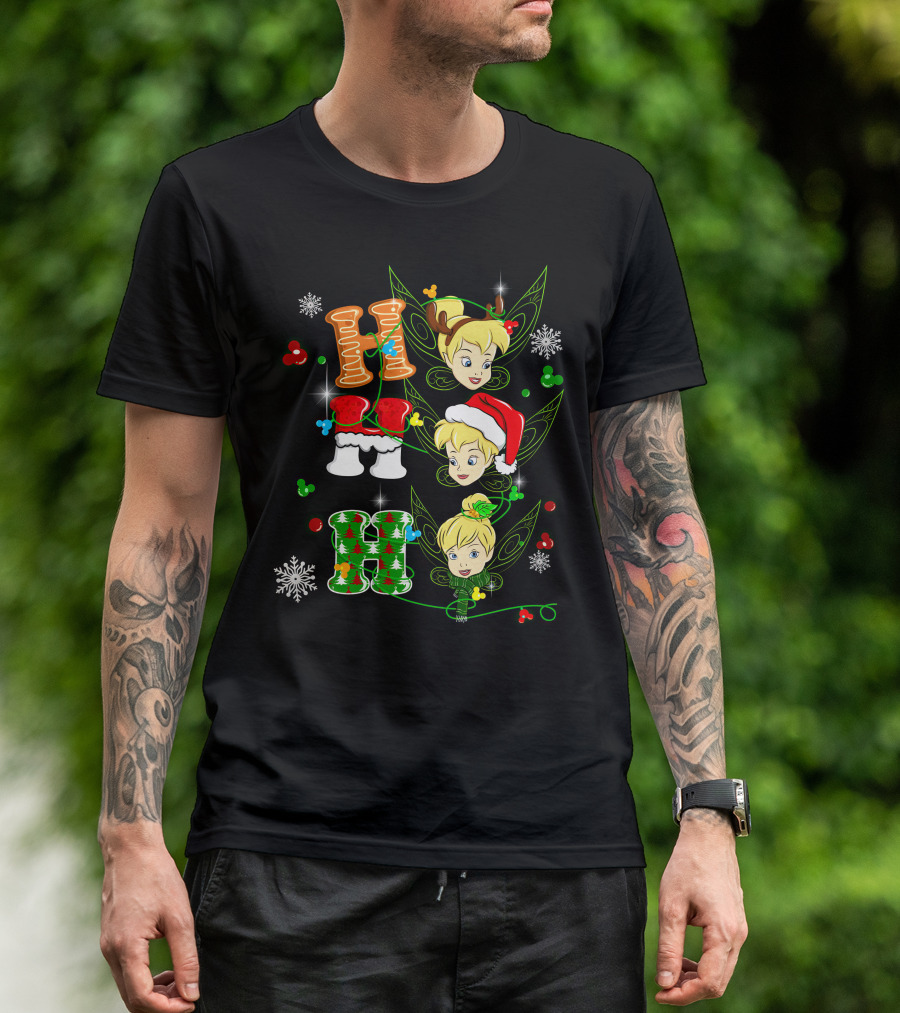 Tinker Bell Christmas Holiday Cheer With Gingerbread And Santa Hats T-Shirt