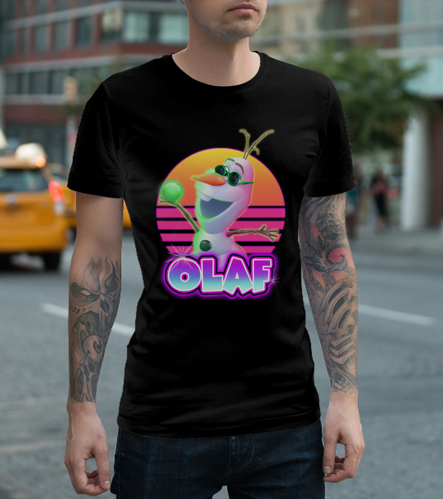 Olaf Retro Neon Sunset Glow With Sunglasses And Smile T-Shirt