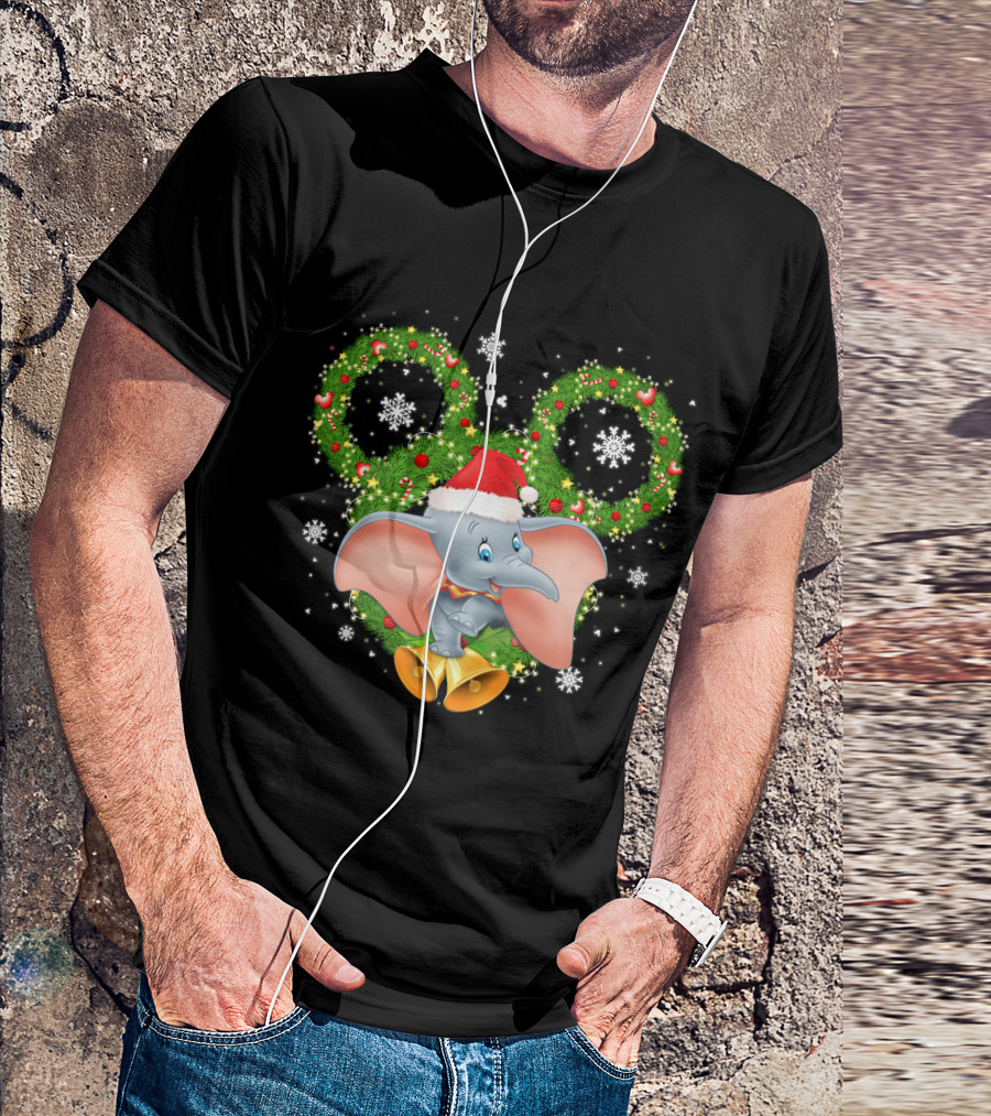 Dumbo Christmas Santa Hat Holiday Wreath Snowflakes T-Shirt