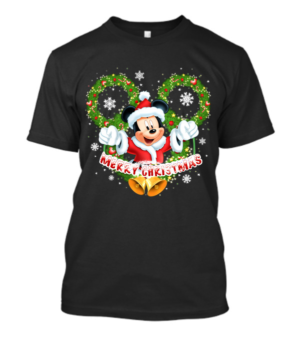Mickey Mouse Merry Christmas Wreaths And Snowflakes T-Shirt