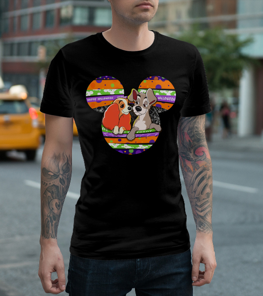 Halloween Lady And The Tramp Mickey Mouse Head T-Shirt