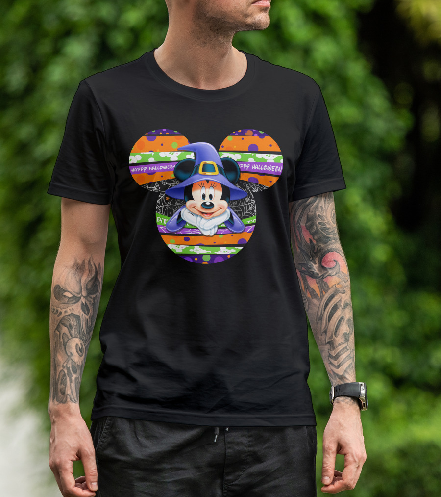 Minnie Mouse Happy Halloween Witch Hat Mickey Head T-Shirt