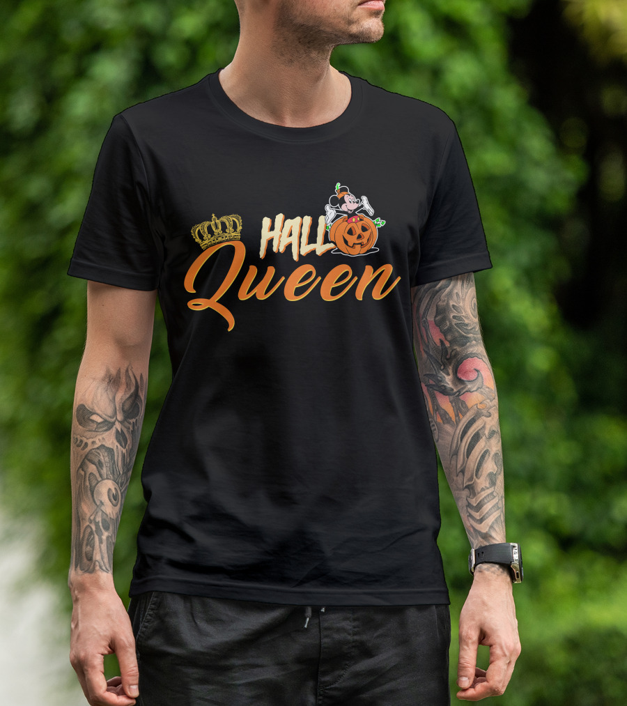 Hall Queen Crown Pumpkin Skeleton Halloween T-Shirt