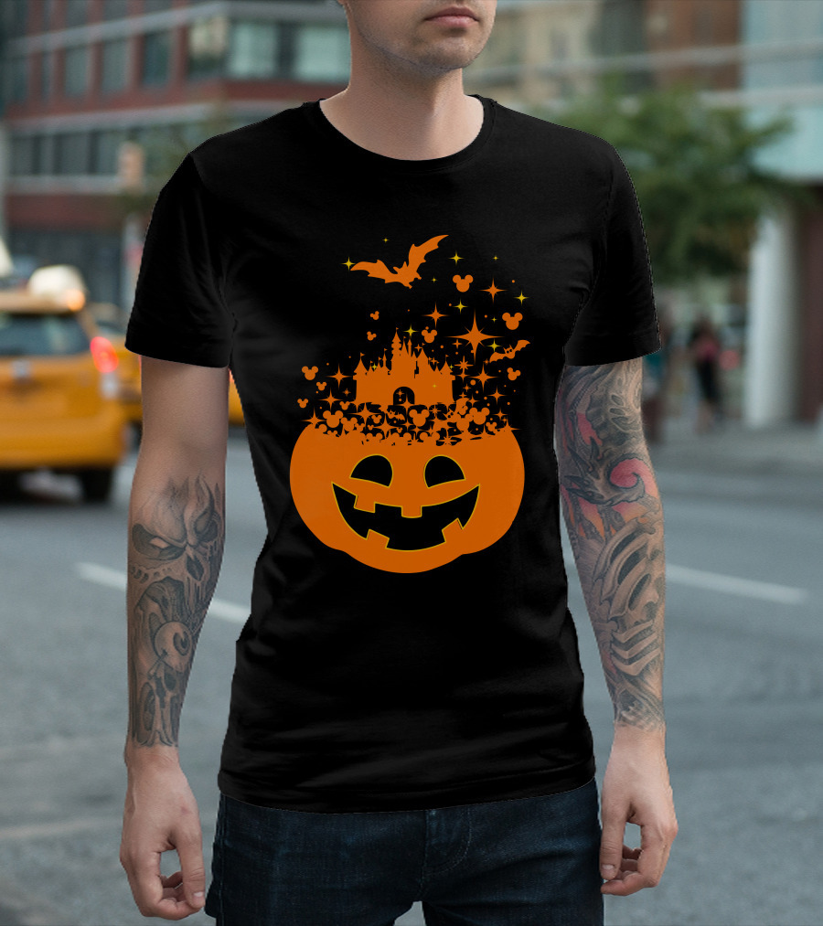 Halloween 74 Magic Pumpkin Castle And Mickey Bat Nightfall T-Shirt
