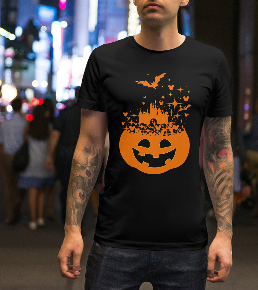 Halloween 74 Magic Pumpkin Castle And Mickey Bat Nightfall T-Shirt
