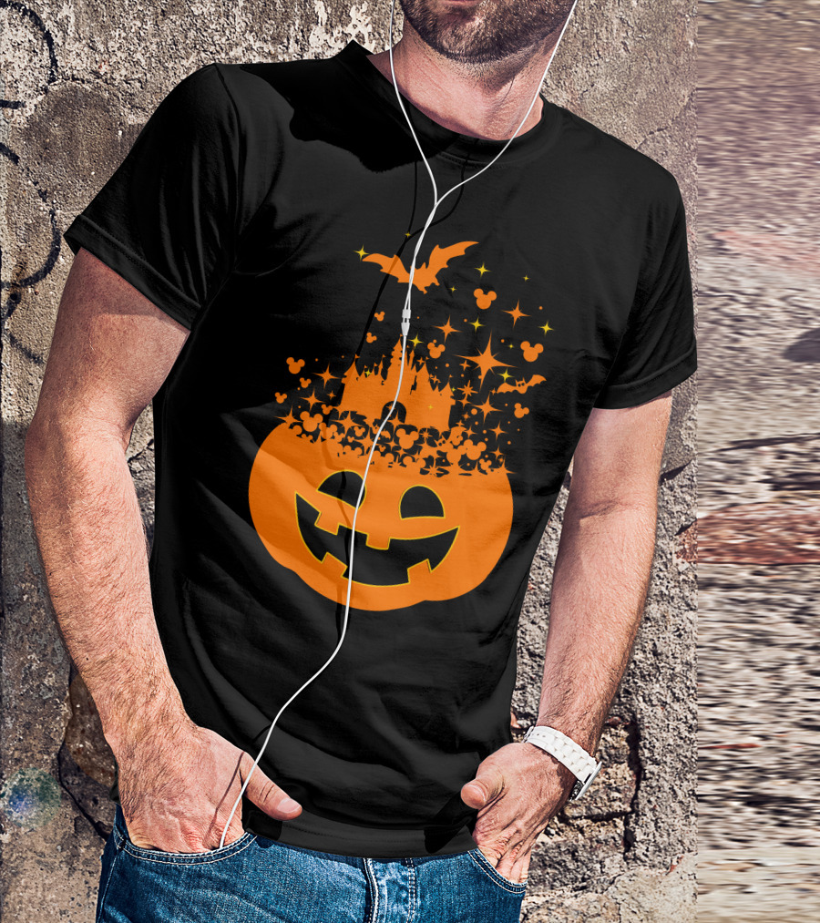 Halloween 74 Magic Pumpkin Castle And Mickey Bat Nightfall T-Shirt