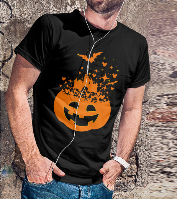 Halloween 74 Magic Pumpkin Castle And Mickey Bat Nightfall T-Shirt