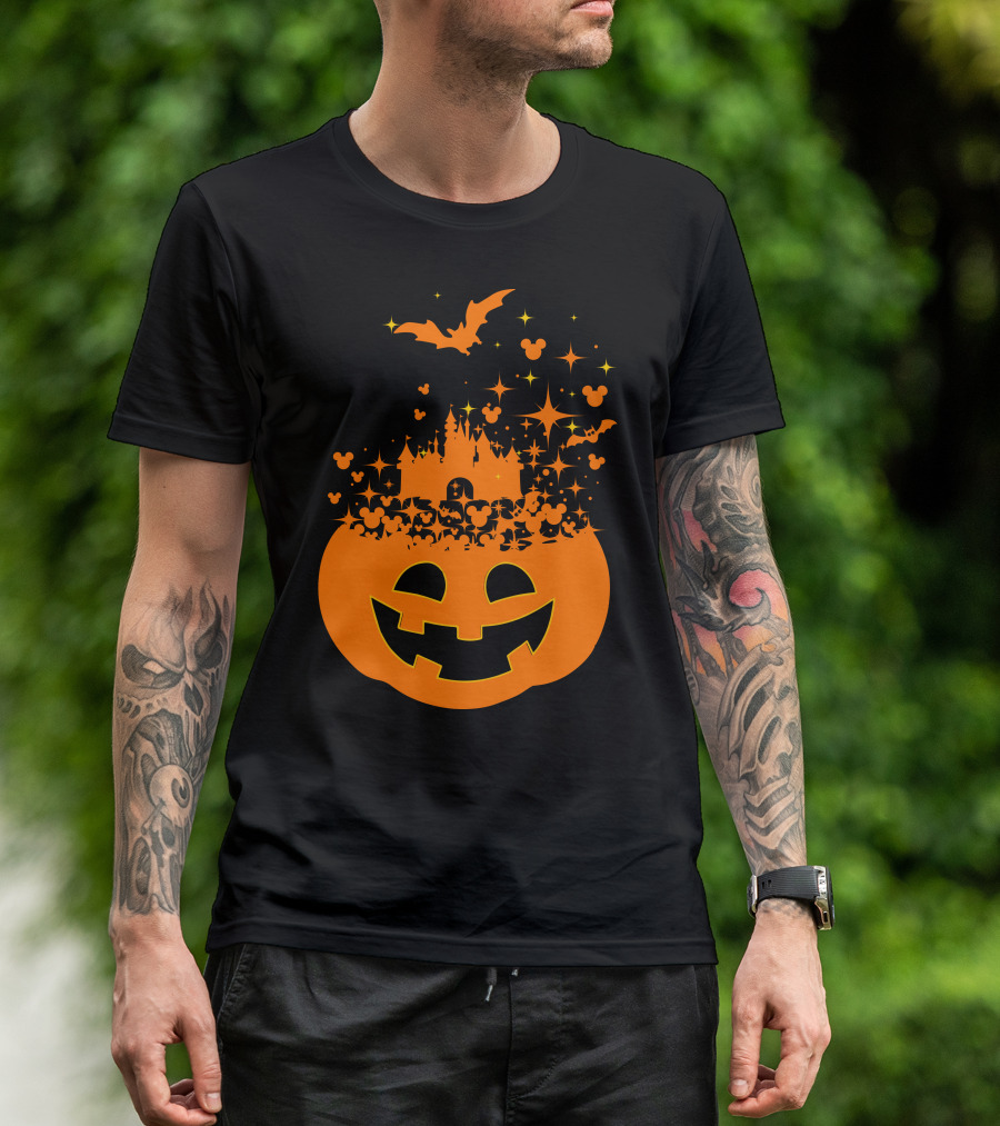 Halloween 74 Magic Pumpkin Castle And Mickey Bat Nightfall T-Shirt