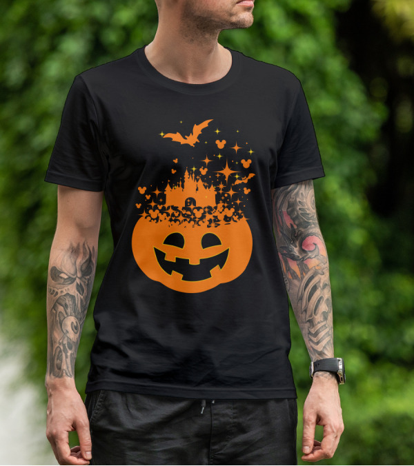 Halloween 74 Magic Pumpkin Castle And Mickey Bat Nightfall T-Shirt