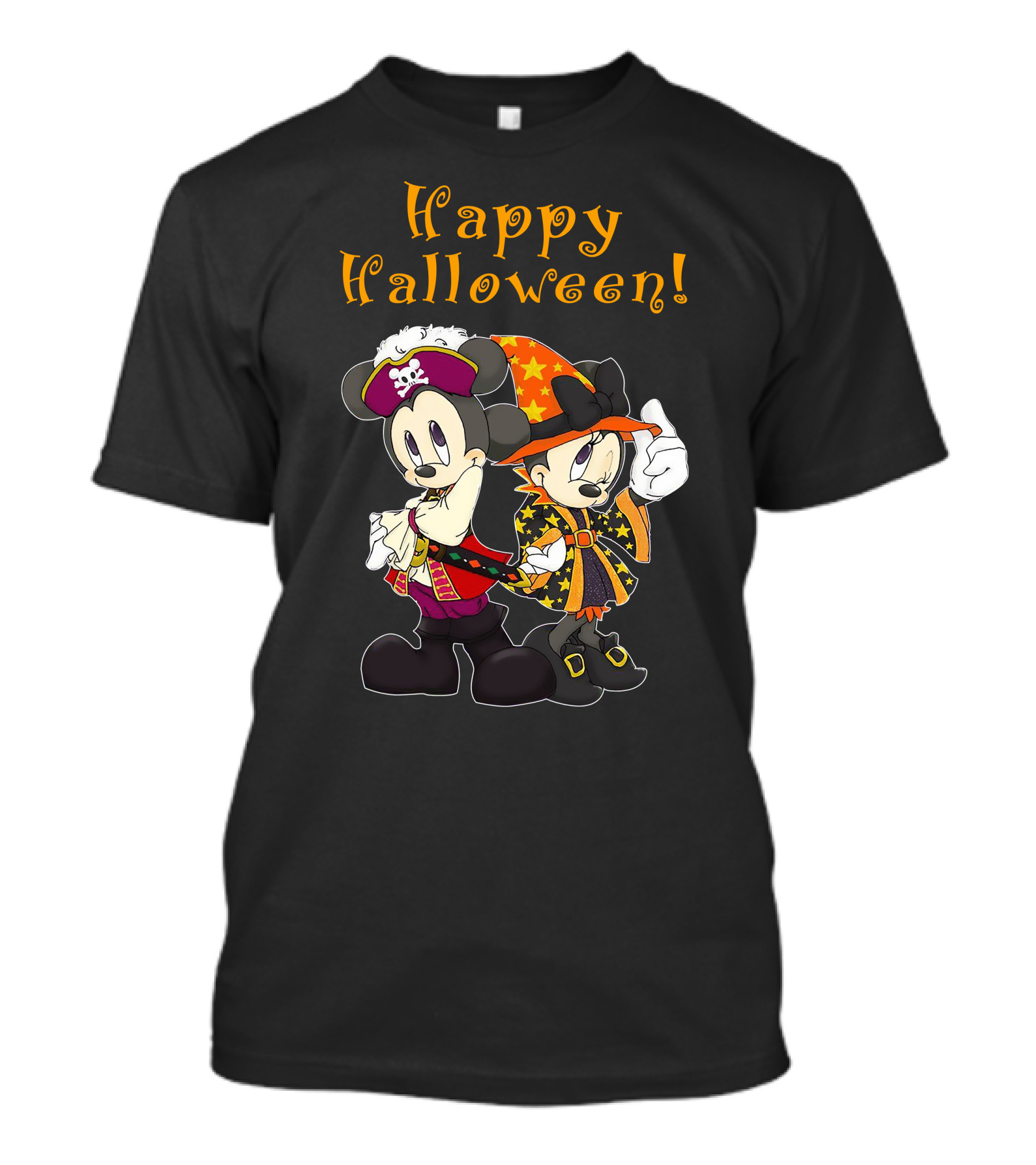 Happy Halloween Mickey And Minnie Mouse Pirate And Witch Costume T-Shirt