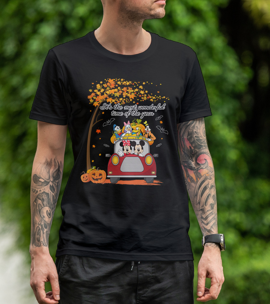 It's The Most Wonderful Time Of The Year Disney Halloween Mickey And Friends Driving With Pumpkins T-Shirt