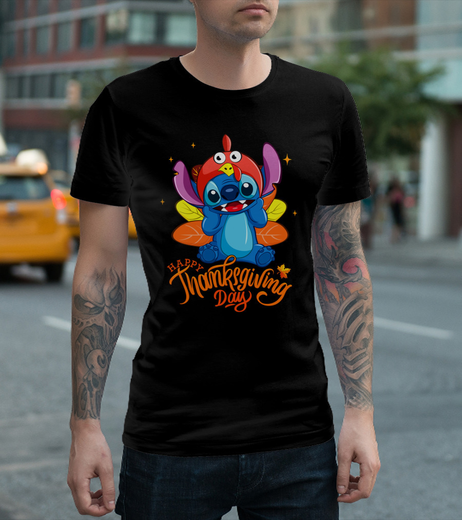 Happy Thanksgiving Day - Stitch Turkey Hat Leaves T-Shirt