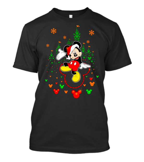Mickey Mouse Merry Christmas 96 Santa Hat Snowflakes T-Shirt
