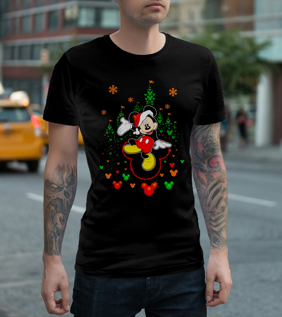 Mickey Mouse Merry Christmas 96 Santa Hat Snowflakes T-Shirt
