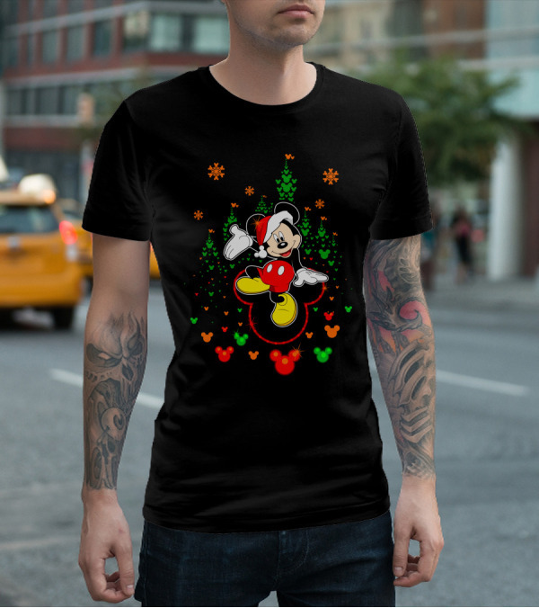 Mickey Mouse Merry Christmas 96 Santa Hat Snowflakes T-Shirt