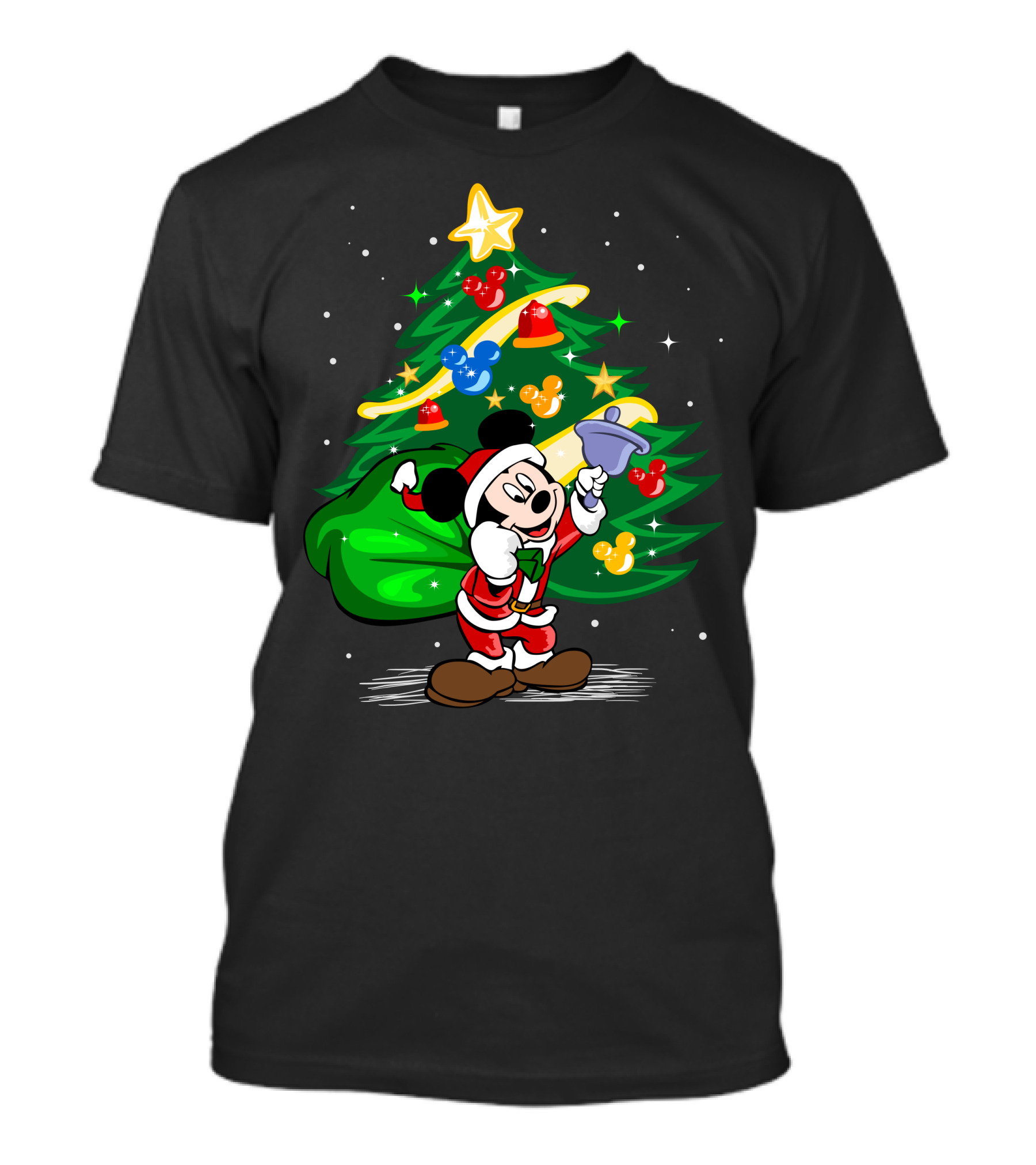 Mickey Mouse Santa With Christmas Tree And Ornaments T-Shirt
