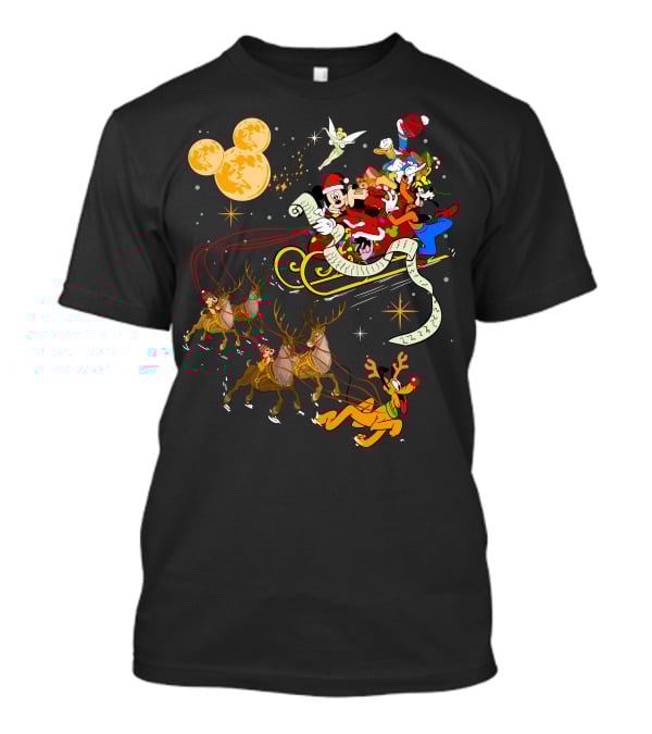 Mickey And Friends Christmas Sleigh Ride With Santa And Reindeer T-Shirt