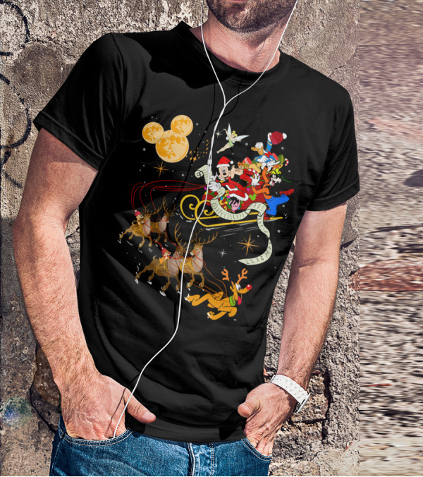 Mickey And Friends Christmas Sleigh Ride With Santa And Reindeer T-Shirt